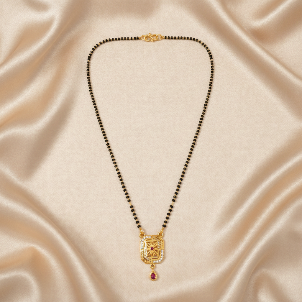 NUGOLD Traditional Black Bead Mangalsutra with Elegant Pendant