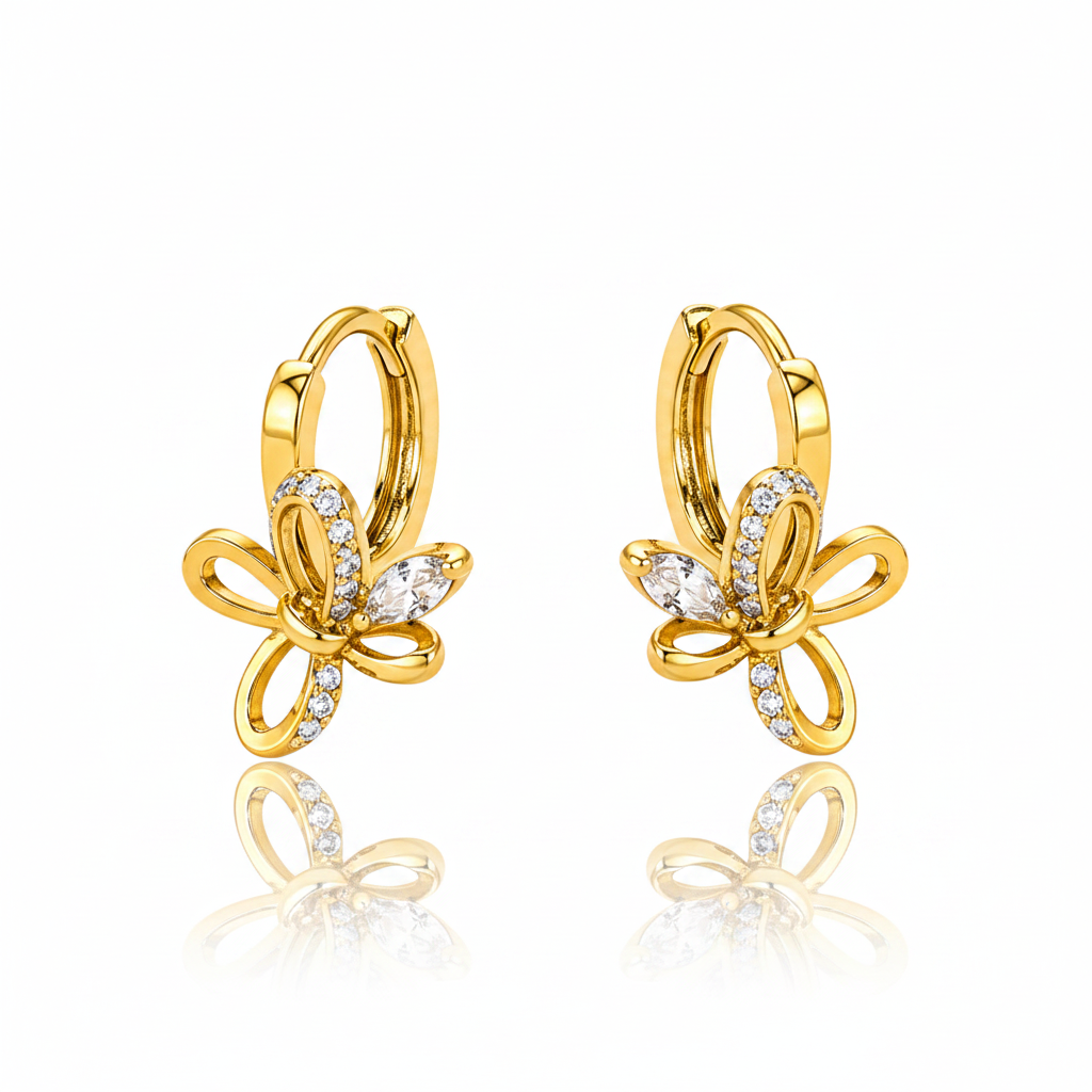 NuGold Butterfly Charm Crystal Gold-Toned Hoop Earrings for Women