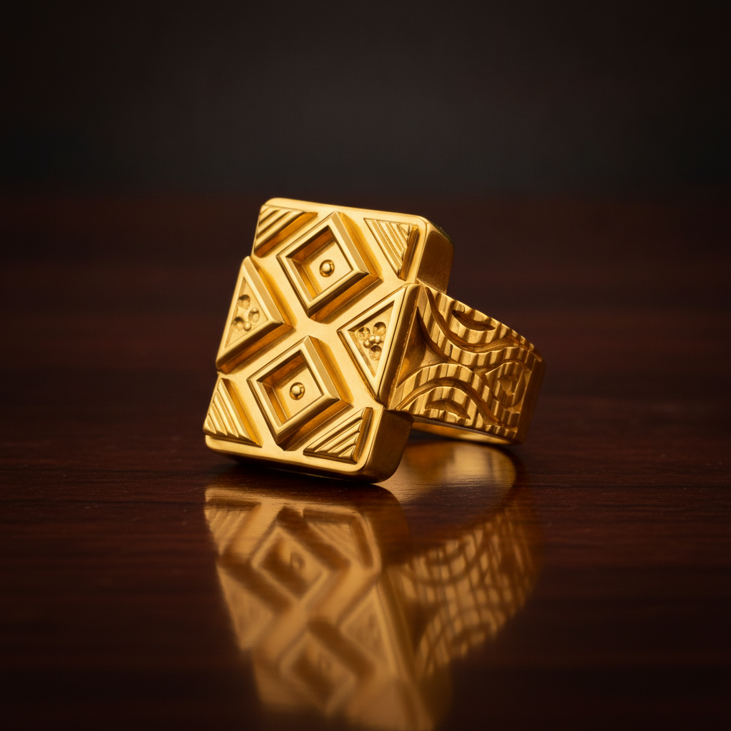 Royal Geometric Crest Statement Ring for Men