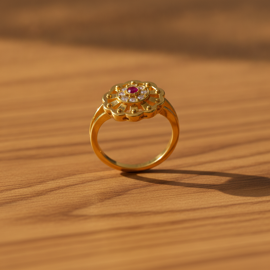 Regal Ruby Blossom Halo Statement Ring