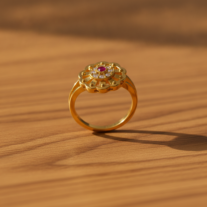 Regal Ruby Blossom Halo Statement Ring