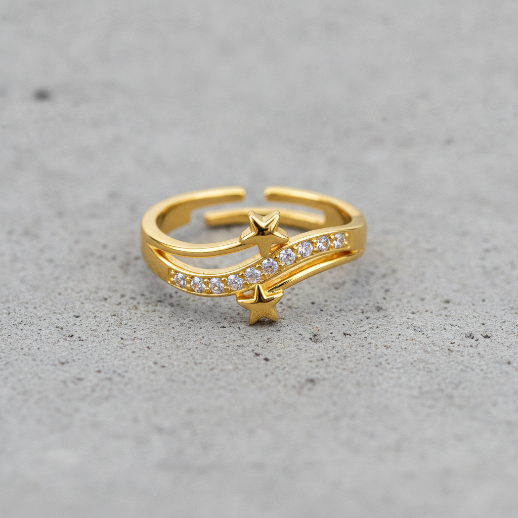 Elegant Star Open Ring with Cubic Zirconia Stones