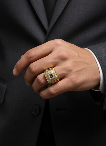 NuGold Royale Black Diamond Signet Ring