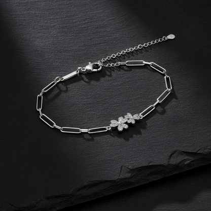 Elegant Twin Daisy Cubic Zirconia 925 Sterling Silver Bracelet for Women & Girls