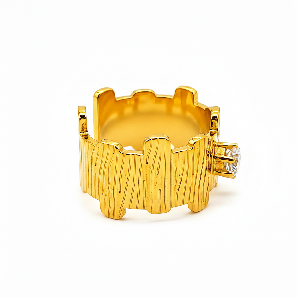 Elegant Adjustable Anti-Tarnish Gold Ring with CZ Stone