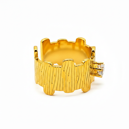 Elegant Adjustable Anti-Tarnish Gold Ring with CZ Stone