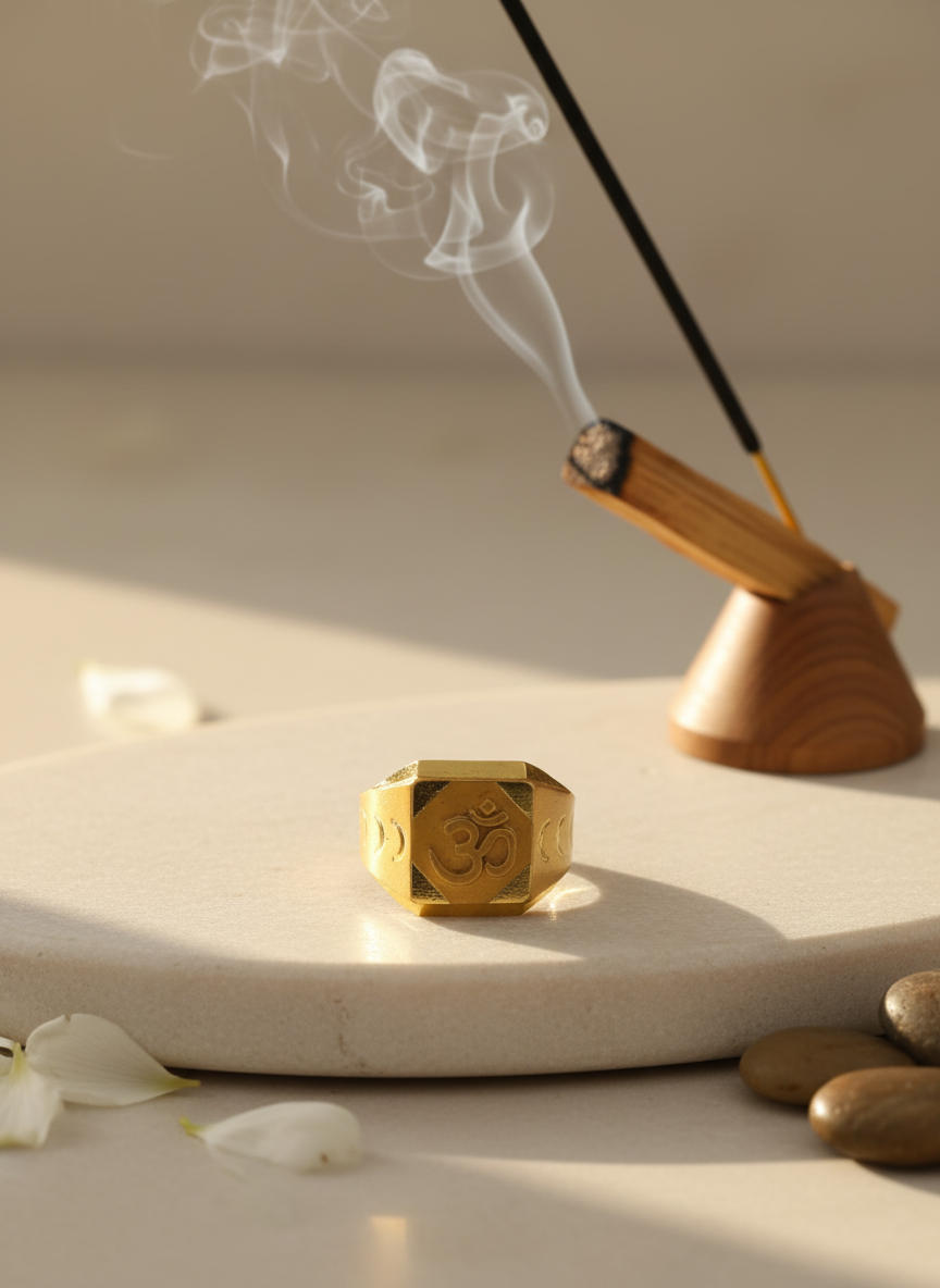 NuGold Om Royale Geometric Gold Signet Ring for Men