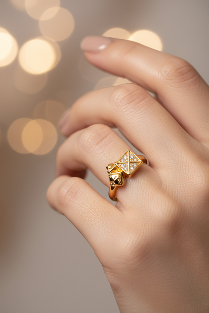NuGold Royal Geometric Diamond Accent Gold Ring for Women