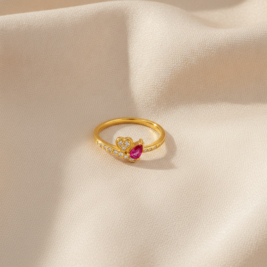 NUGOLD Romantic Heart & Pear Cut Ruby Stone Ring for Women