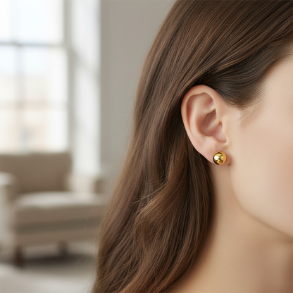 NuGold Minimalist Gold-Toned Ball Stud Earrings for Women