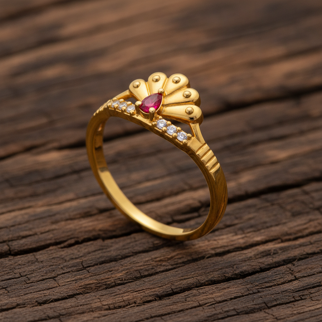 Royal Ruby Peacock Bloom CZ Designer Ring