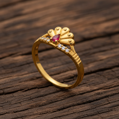 Royal Ruby Peacock Bloom CZ Designer Ring
