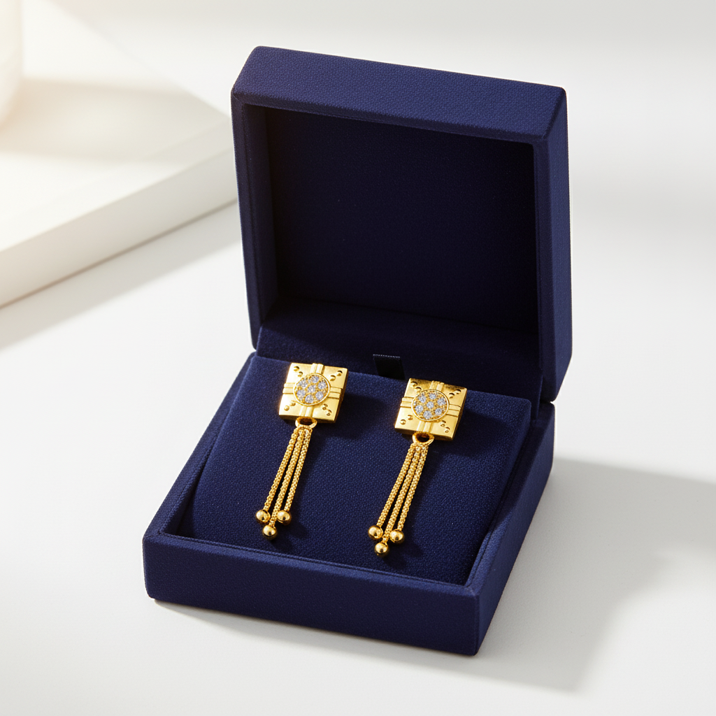 NuGold Regal Chain Tassel Crystal Earrings