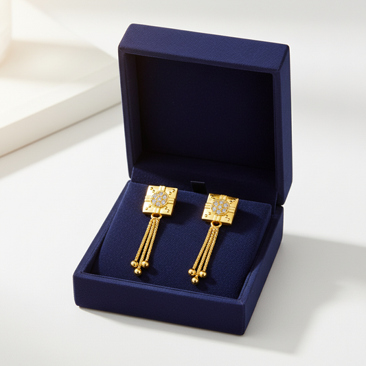NuGold Regal Chain Tassel Crystal Earrings