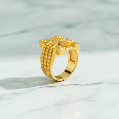 Royal Bloom Geometric Statement Ring for Men