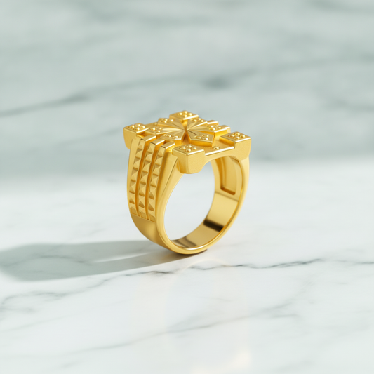 Royal Bloom Geometric Statement Ring for Men