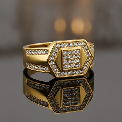 Classic Crystal CZ Hexagon Statement Ring for Men
