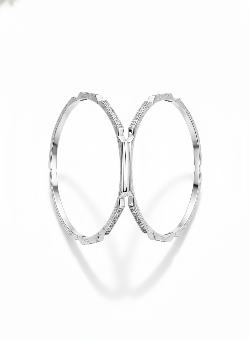 925 Silver Geometric CZ Bangles for Women