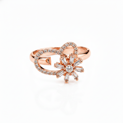 Rose Gold Floral Crystal Ring for Girls & Women