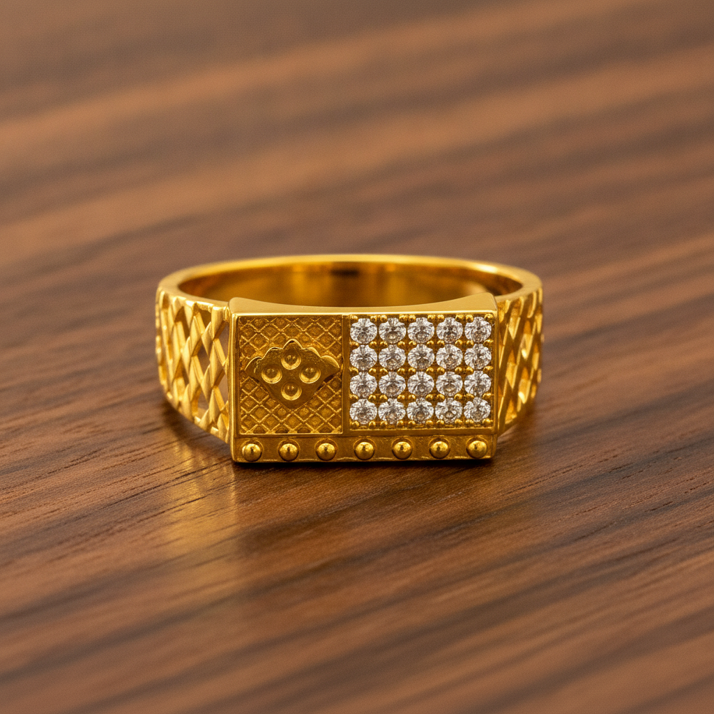 Royal Dual-Panel Crystal Lattice Statement Ring for Men