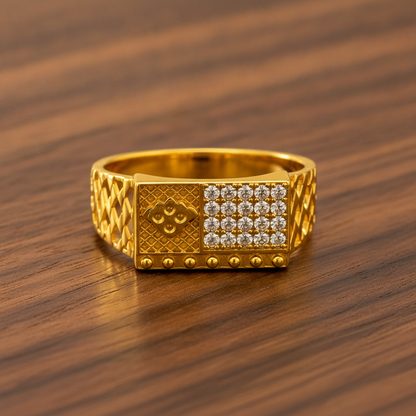 Royal Dual-Panel Crystal Lattice Statement Ring for Men