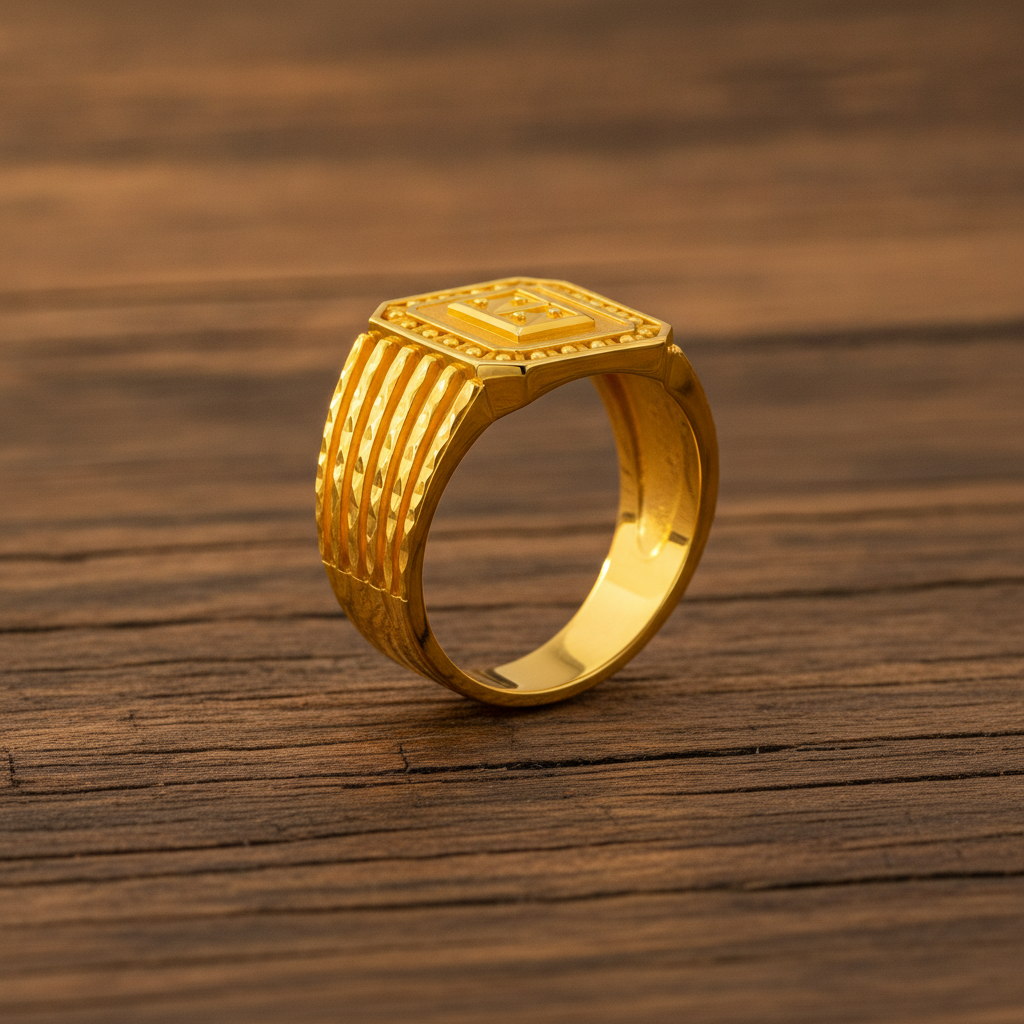 Royal Textured Crest Wide Band Ring for Men