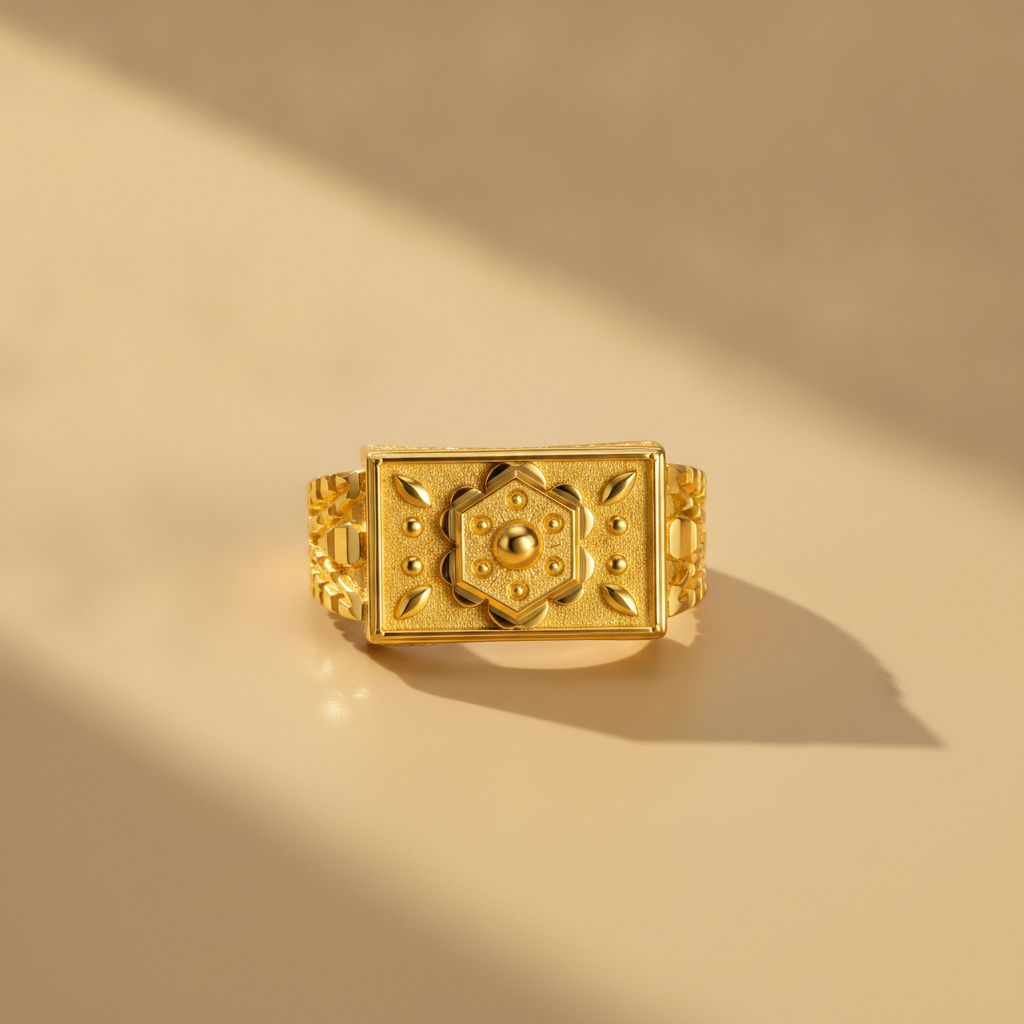 Regal Floral Medallion Textured Statement Ring for Men