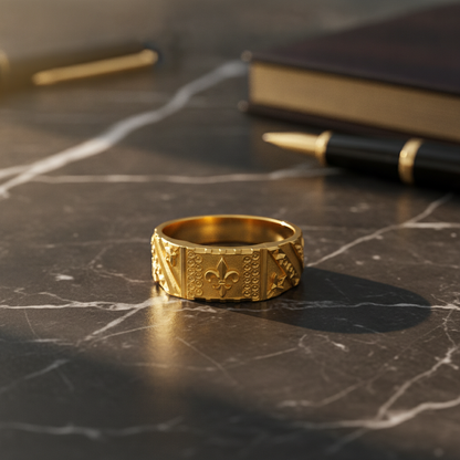 Royal Fleur Crest Heritage Statement Ring for Men