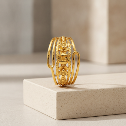 Elegant Floral Leaf Multilayer Cuff Ring for Women