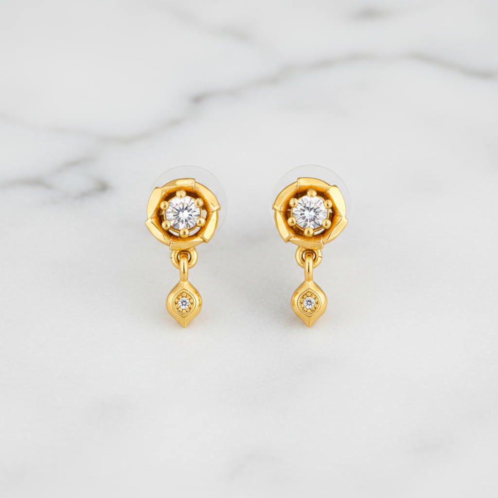 NuGold Floral Crystal Drop Gold-Toned Stud Earrings for Women