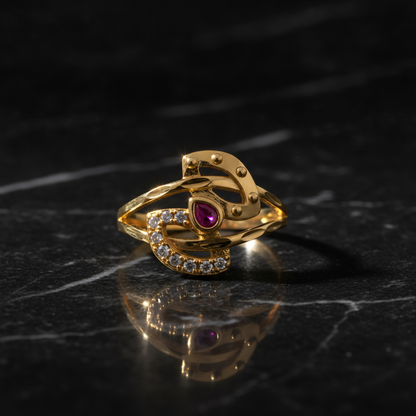 Royal Ruby Crescent Halo Designer Ring