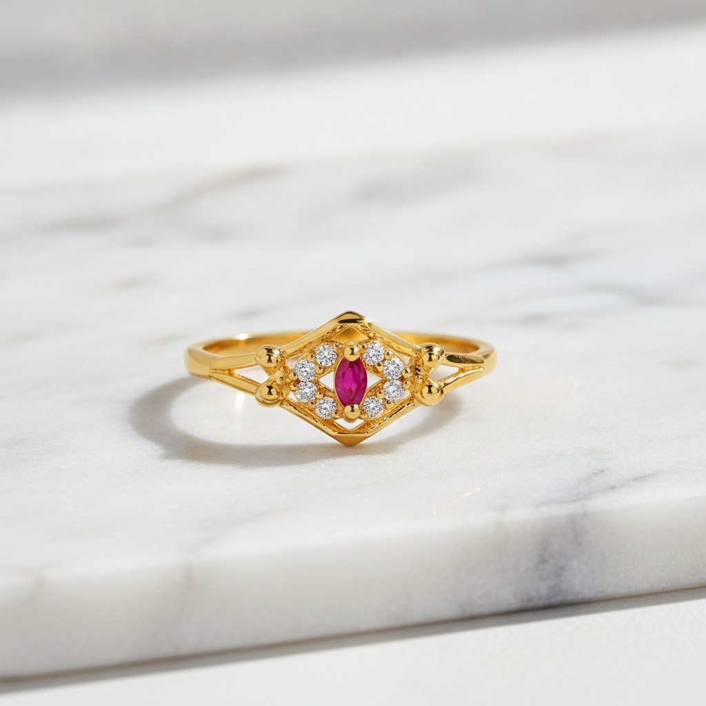 Royal Ruby Marquise Halo CZ Designer Ring