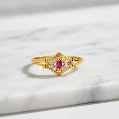 Royal Ruby Marquise Halo CZ Designer Ring
