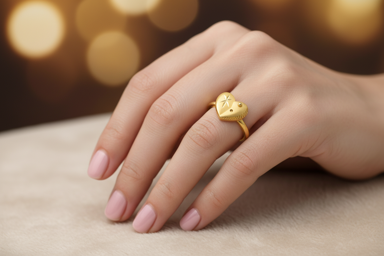 NuGold Golden Heart Charm Ring