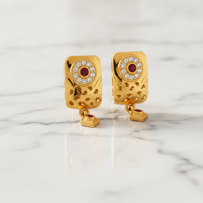 Traditional Royal Ruby-Accented Rectangle Drop Earrings