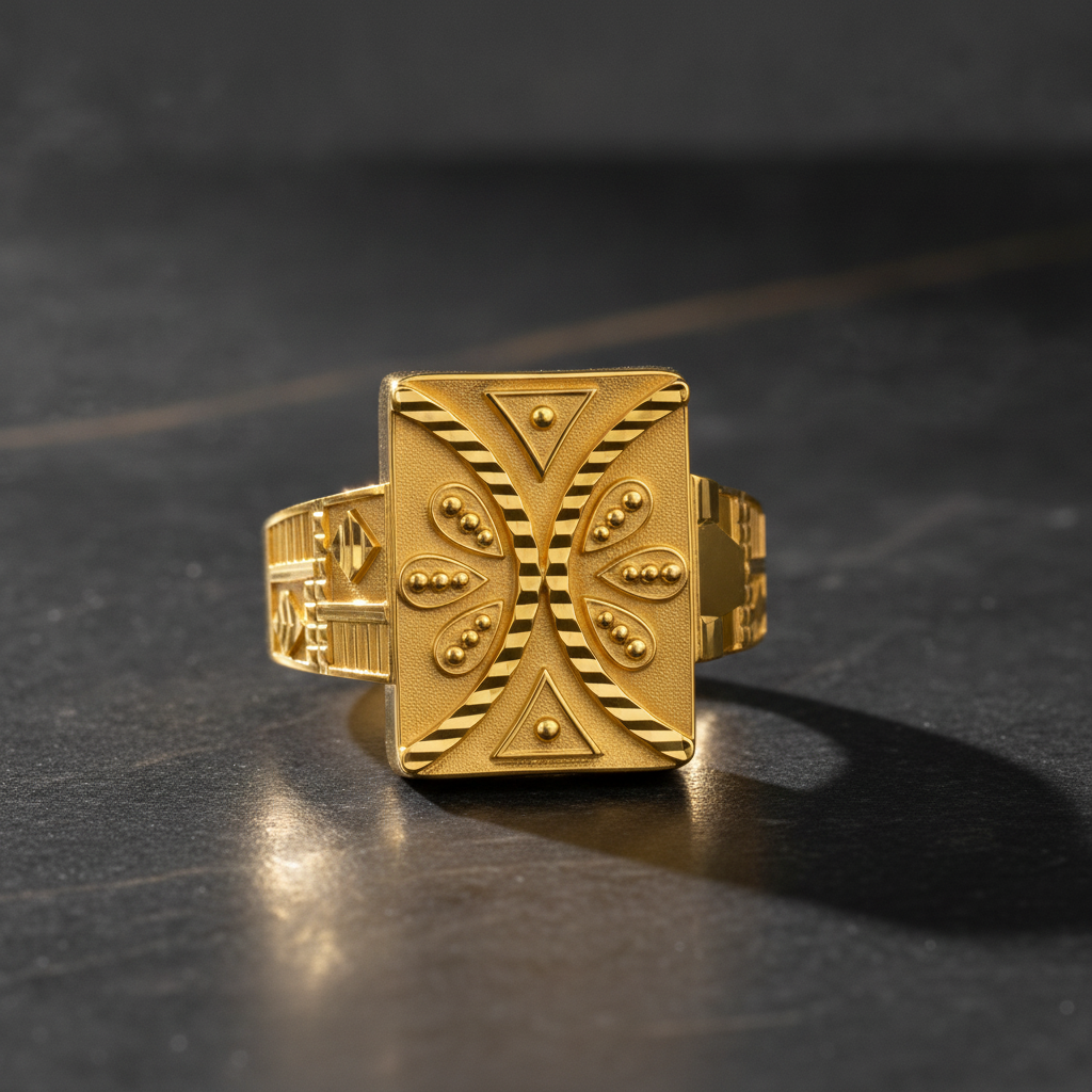 Rajwada Trinity Gold Statement Ring for Men