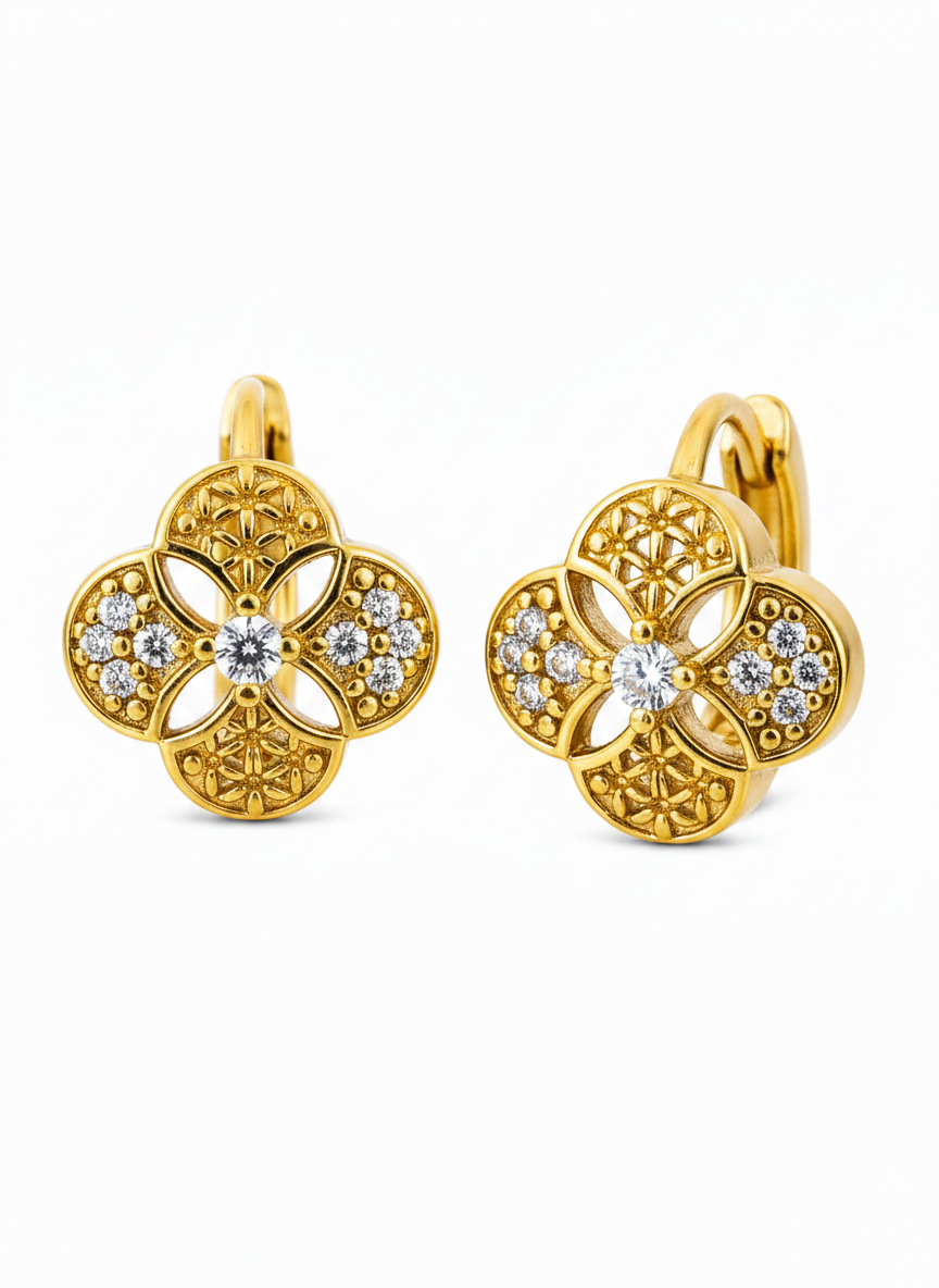 NuGold Floral Gold Plated Hoop Earrings for Women & Girls