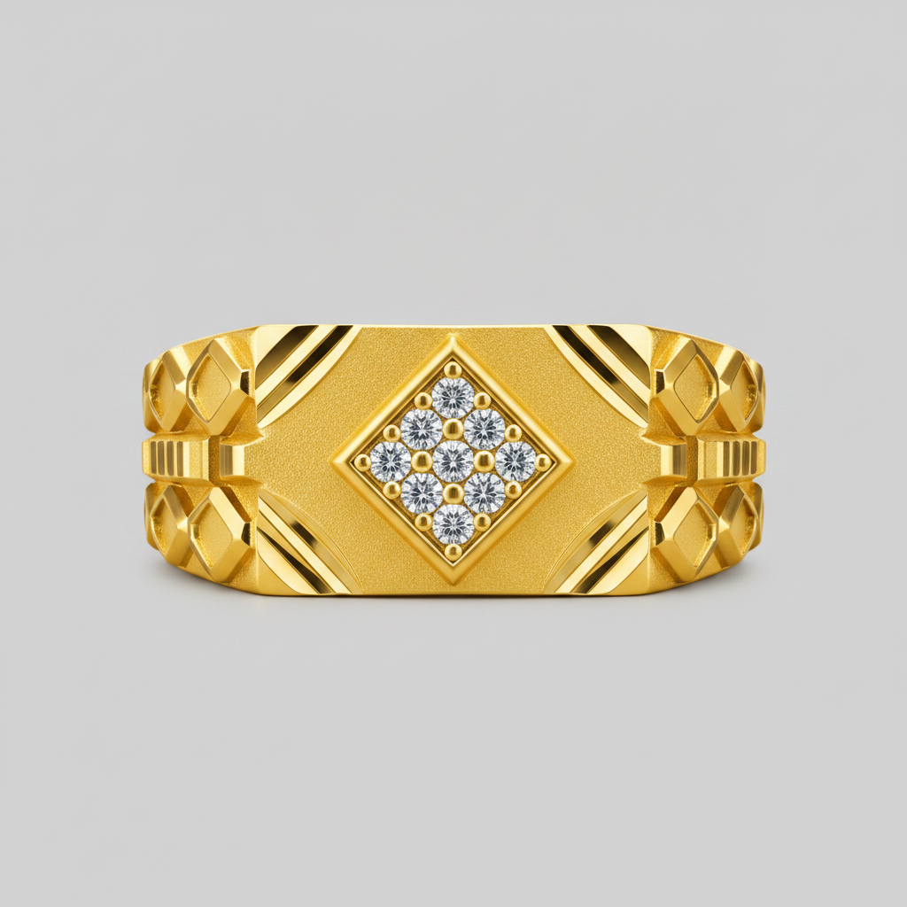 Premium CZ Crystal Geometric Pattern Statement Ring for Men