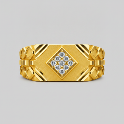 Premium CZ Crystal Geometric Pattern Statement Ring for Men