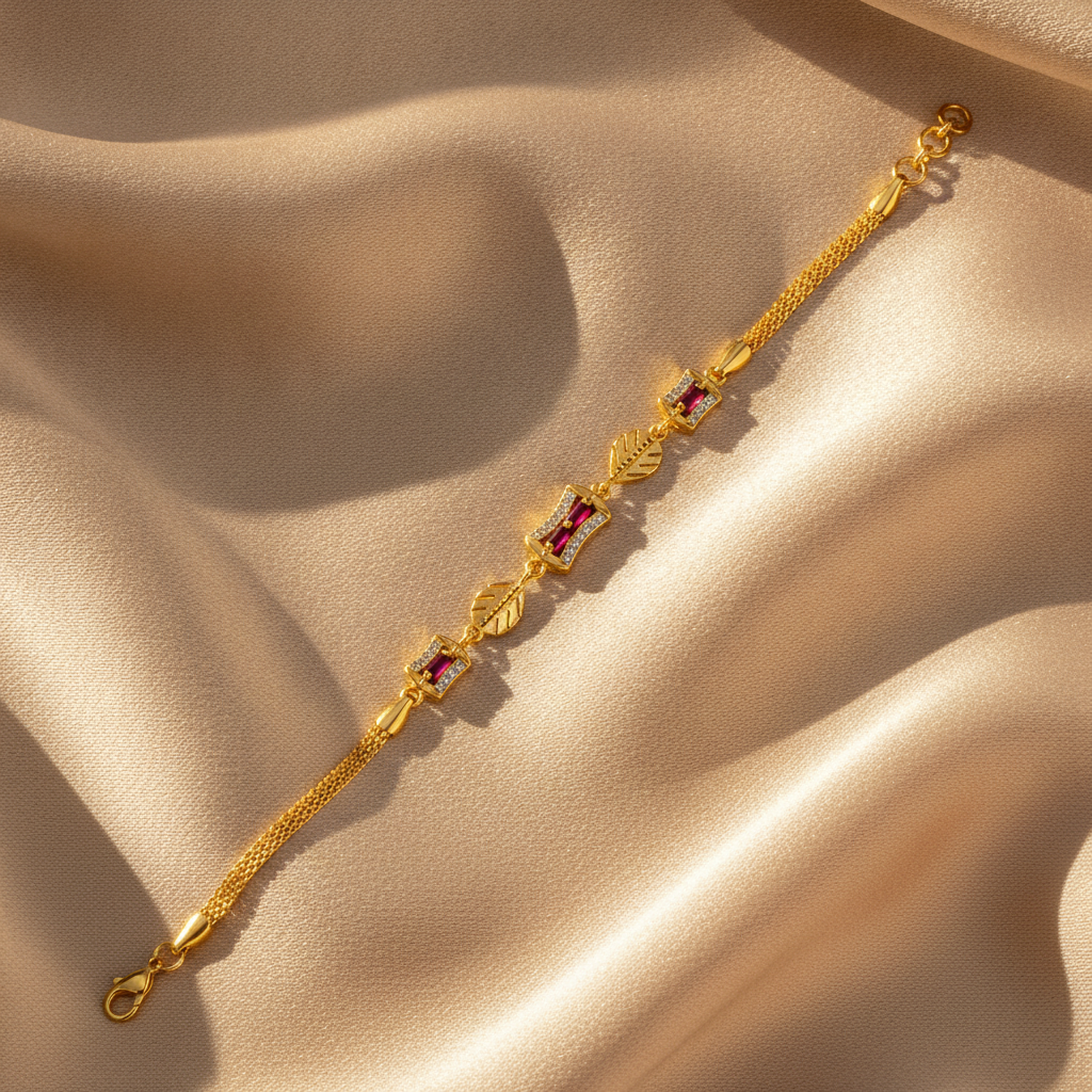 Imperial Ruby Baguette Link Bracelet for Women & Girls