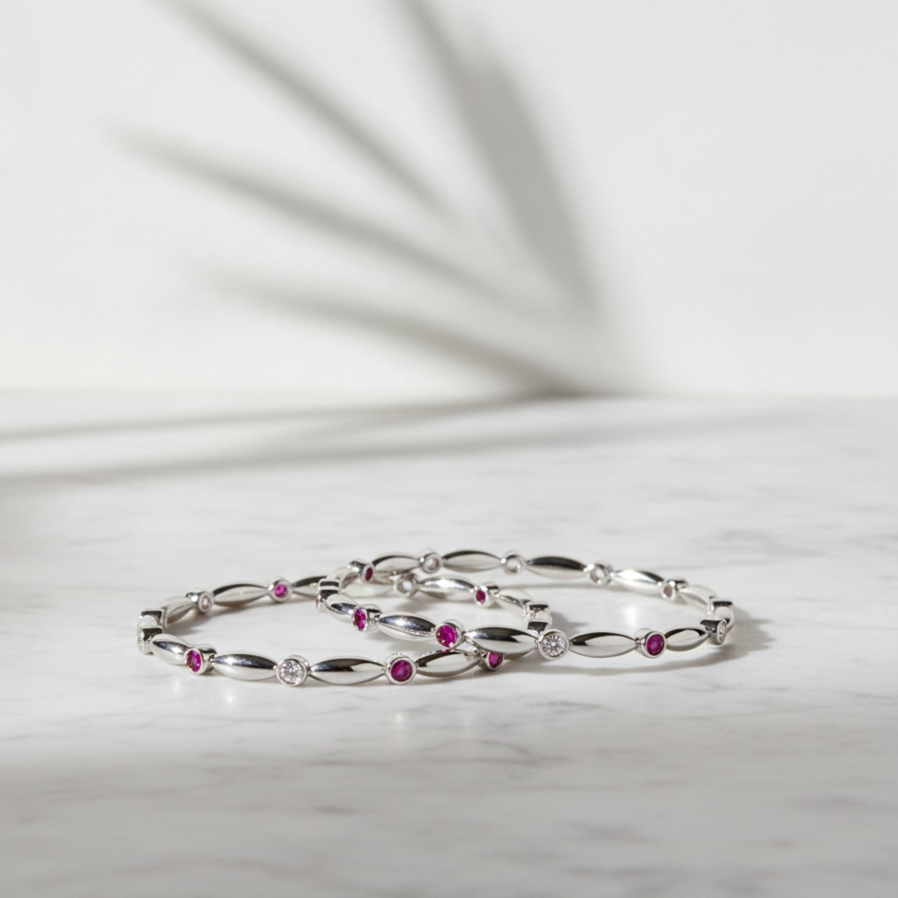 92.5 Silver Premium Bangles with Ruby & Cubic Zirconia