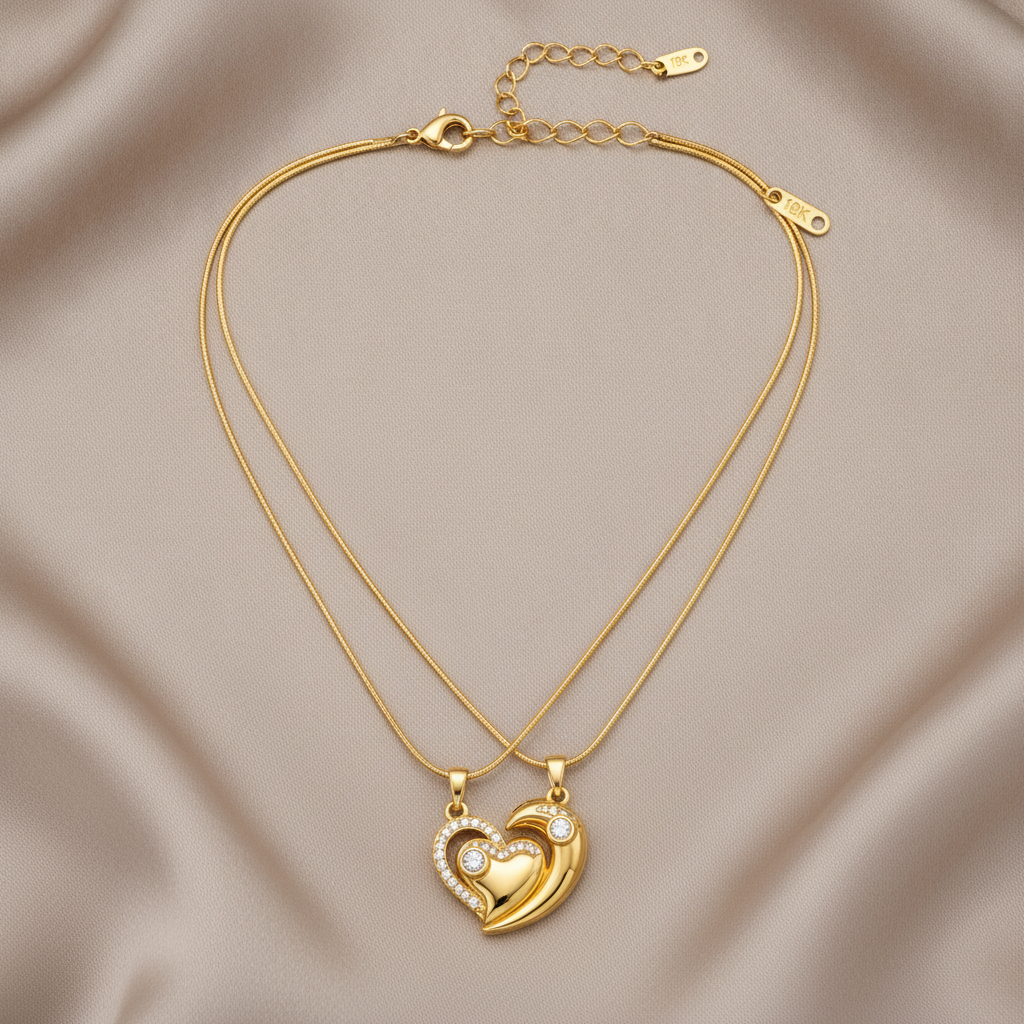 Luxury Gold Double Layer Heart Necklace for Women & Girls