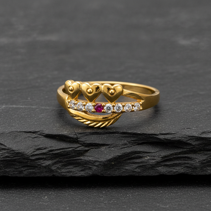 Royal Triple Heart Ruby CZ Elegance Ring