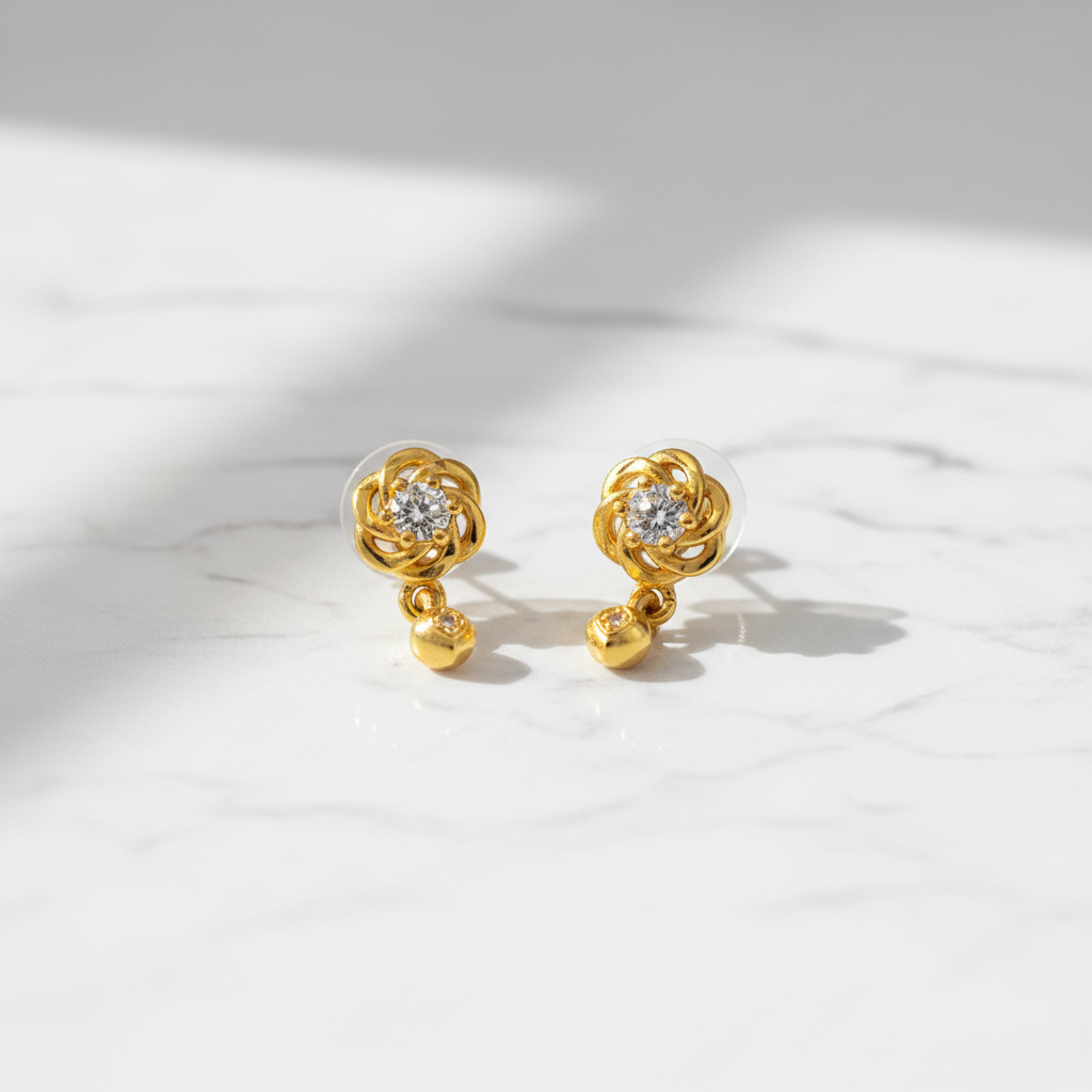 NuGold Floral Crystal Drop Gold-Toned Stud Earrings for Women