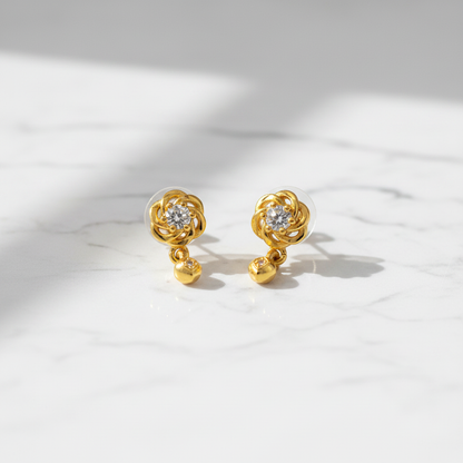 NuGold Floral Crystal Drop Gold-Toned Stud Earrings for Women