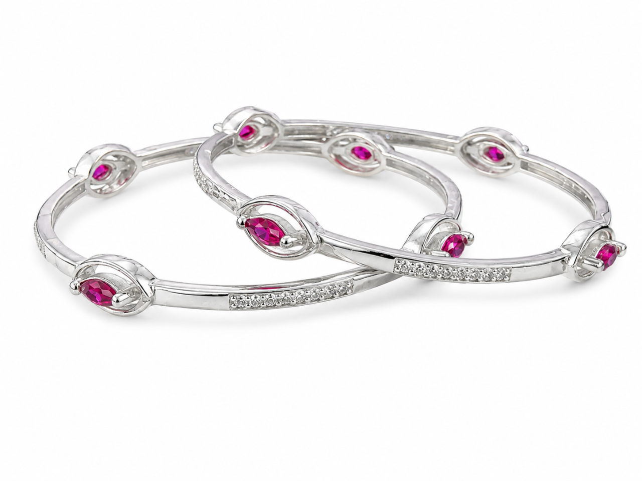 925 Silver Ruby & Cubic Zirconia Bangles for Women