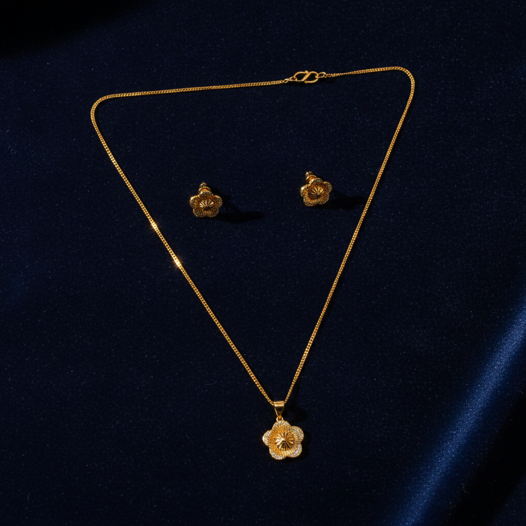 NUGOLD Floral Radiance Necklace & Earrings Set