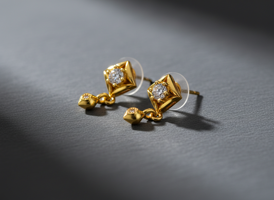 NuGold Geometric Crystal Drop Gold-Toned Stud Earrings for Women