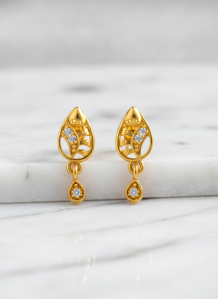 Elegant Leaf Motif Crystal Teardrop Drop Earrings for Women