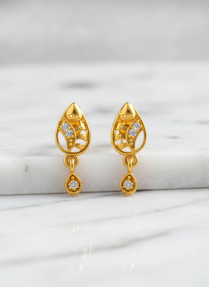 Elegant Leaf Motif Crystal Teardrop Drop Earrings for Women